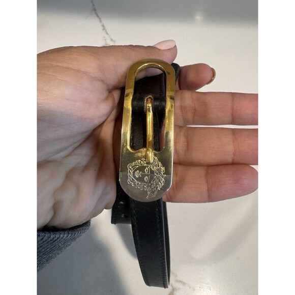 Vtg Gianni Versace leather Belt Silver & Gold Medusa Face buckle Size 80/32